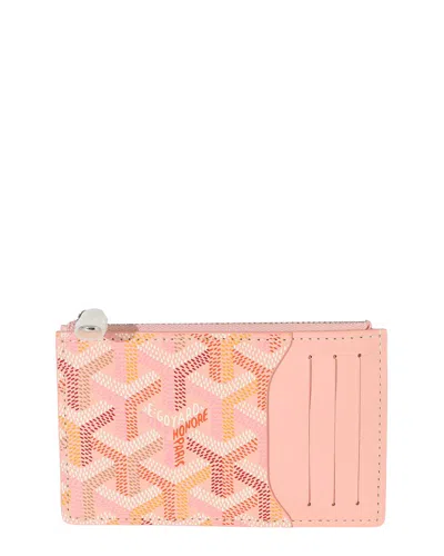 Pre-owned Goyard Pink Leather; Canvas Ine Bourbon Zip Card Holder (authentic Pre-  Loved)