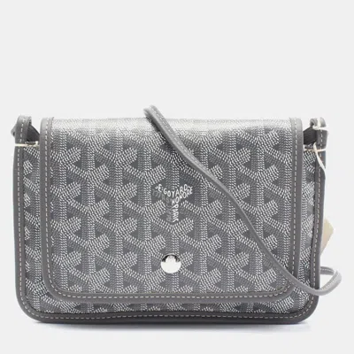 Pre-owned Goyard Plume Pouch Grey White Coated Canvas Leather Wallet In Gray
