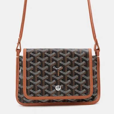 Pre-owned Goyard Plume Pouch Wallet Black/tan Pvc Leather