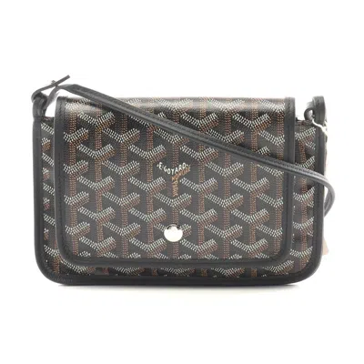 Pre-owned Goyard Plume Pvc Canvas Leather Shoulder Bag In Black