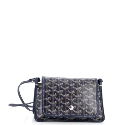 Pre-owned Goyard Plumet Clutch Wallet Coated Canvas In Blue