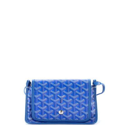 Pre-owned Goyard Plumet Clutch Wallet Coated Canvas In Blue