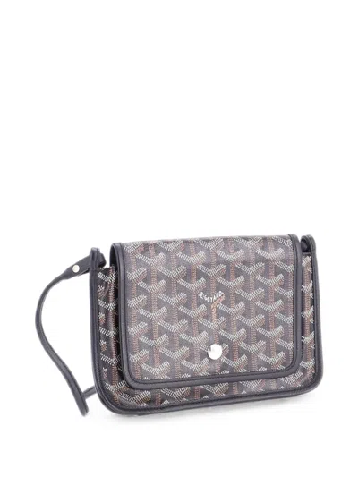 Pre-owned Goyard Plumet Clutch Wallet Coated Canvas Crossbody Bag In Black