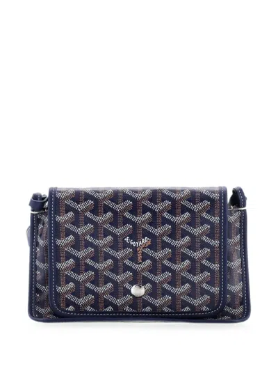 Pre-owned Goyard Plumet Clutch Wallet Coated Canvas Crossbody Bag In Blue