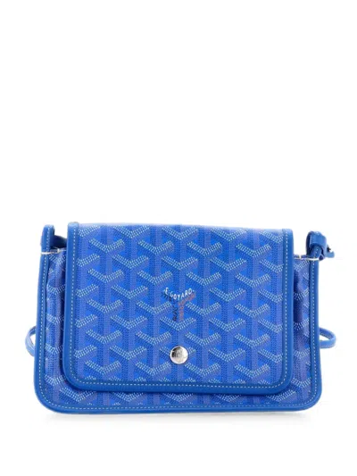 Pre-owned Goyard Plumet Clutch Wallet Coated Canvas Crossbody Bag In Blue