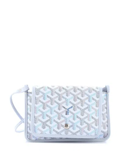 Pre-owned Goyard Plumet Clutch Wallet Coated Canvas Crossbody Bag In Blue