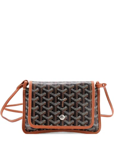 Pre-owned Goyard Plumet Clutch Wallet Coated Canvas Crossbody Bag In Brown