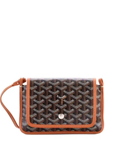 Pre-owned Goyard Plumet Clutch Wallet Coated Canvas Crossbody Bag In Brown