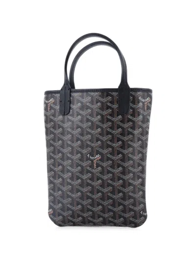Pre-owned Goyard Poitiers Coated Canvas Mini Tote Bag In Black
