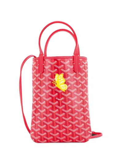 Pre-owned Goyard Poitiers Printed Coated Canvas And Printed Canvas Mini Tote Bag In Red
