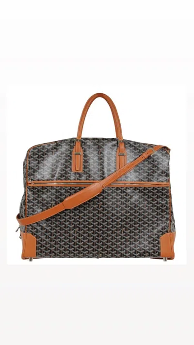 Pre-owned Goyard Porte Habit Garment Bag Black Brown Leather Case