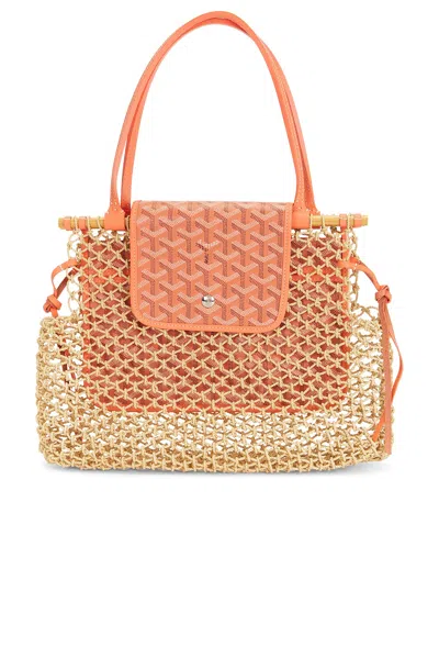 Pre-owned Goyard Raffia Aligre Tote Bag In Coral & Beige