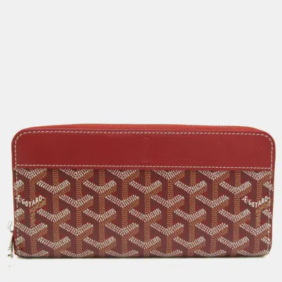Pre-owned Goyard Red Coated Canvas Gm Zip Around Matignon Wallet