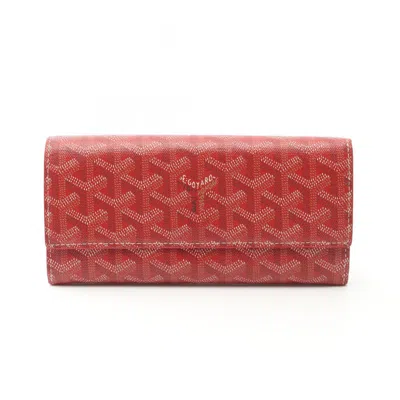 Pre-owned Goyard Red Color Coated Canvas Long Wallet (bi-fold) ()