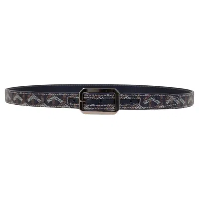 Pre-owned Goyard Rudy Belt Size 95 Blue Silver Buckle Ine Leather 5 Holes