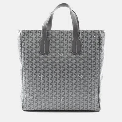 Pre-owned Goyard Sac Voltaire Tote Bag Coated Canvas Leather Gray White