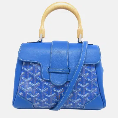 Pre-owned Goyard Saigon Mini Blue Coated Canvas Calfskin Leather Handbag