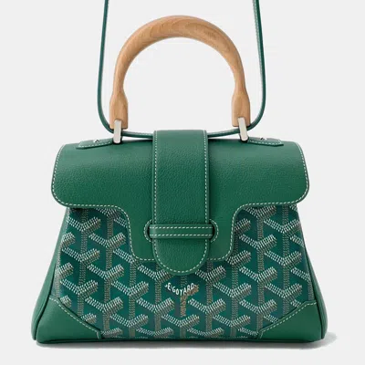 Pre-owned Goyard Saigon Mini Green Leather Pvc Coated Canvas Bag