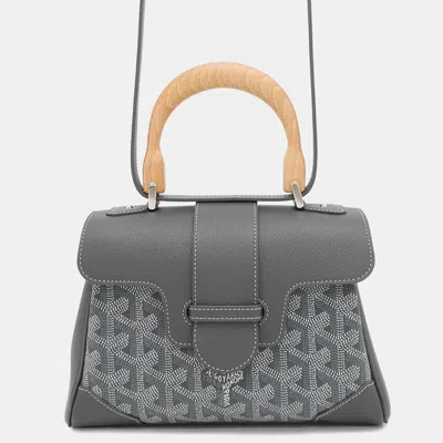 Pre-owned Goyard Saigon Mini Leather Handbag Minty In Gray