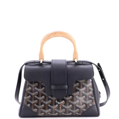 Pre-owned Goyard Saigon Top Handle Bag Coated Canvas With Leather Mini In Black