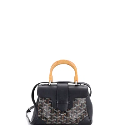 Pre-owned Goyard Saigon Top Handle Bag Coated Canvas With Leather Mini In Black