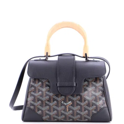 Pre-owned Goyard Saigon Top Handle Bag Coated Canvas With Leather Mini In Black