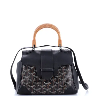 Pre-owned Goyard Saigon Top Handle Bag Coated Canvas With Leather Mini In Black