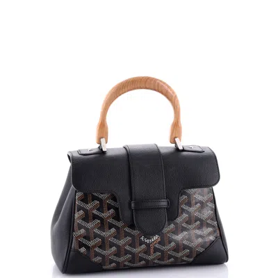 Pre-owned Goyard Saigon Top Handle Bag Coated Canvas With Leather Mini In Black
