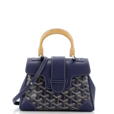 Pre-owned Goyard Saigon Top Handle Bag Coated Canvas With Leather Mini In Blue