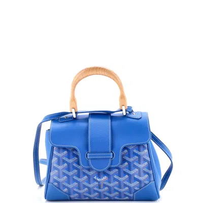 Pre-owned Goyard Saigon Top Handle Bag Coated Canvas With Leather Mini In Blue