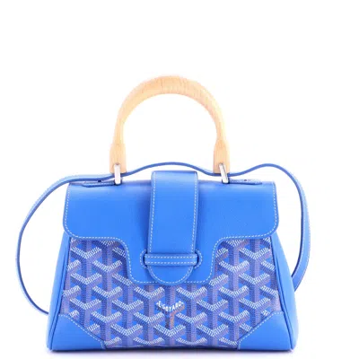 Pre-owned Goyard Saigon Top Handle Bag Coated Canvas With Leather Mini In Blue