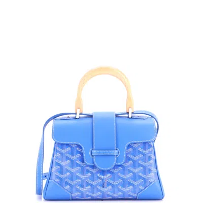 Pre-owned Goyard Saigon Top Handle Bag Coated Canvas With Leather Mini In Blue