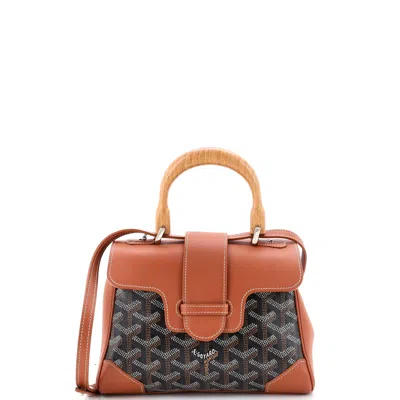Pre-owned Goyard Saigon Top Handle Bag Coated Canvas With Leather Mini In Brown
