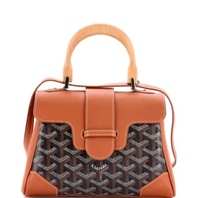 Pre-owned Goyard Saigon Top Handle Bag Coated Canvas With Leather Mini In Brown