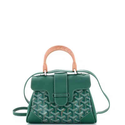 Pre-owned Goyard Saigon Top Handle Bag Coated Canvas With Leather Mini In Green