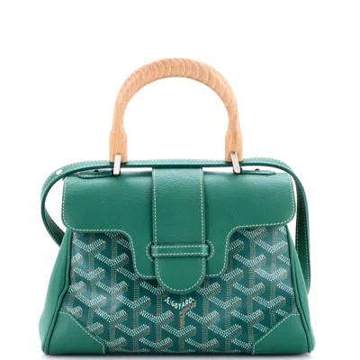 Pre-owned Goyard Saigon Top Handle Bag Coated Canvas With Leather Mini In Green