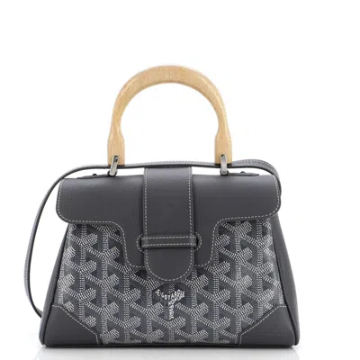 Pre-owned Goyard Saigon Top Handle Bag Coated Canvas With Leather Mini In Grey