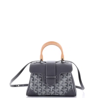Pre-owned Goyard Saigon Top Handle Bag Coated Canvas With Leather Mini In Grey