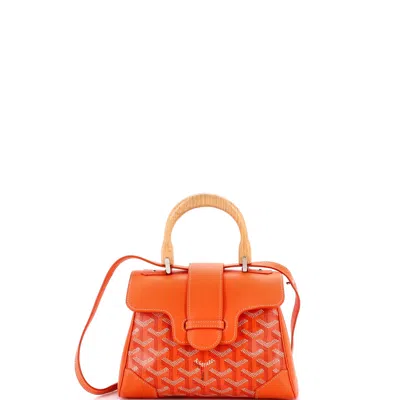 Pre-owned Goyard Saigon Top Handle Bag Coated Canvas With Leather Mini In Orange