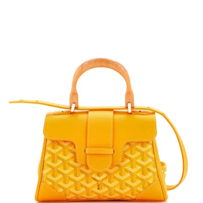 Pre-owned Goyard Saigon Top Handle Bag Coated Canvas With Leather Mini In Orange