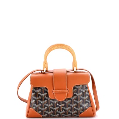 Pre-owned Goyard Saigon Top Handle Bag Coated Canvas With Leather Mini In Orange