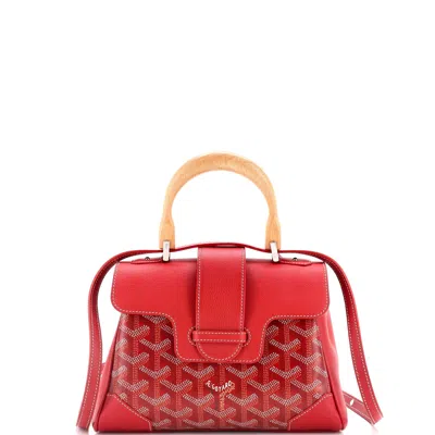Pre-owned Goyard Saigon Top Handle Bag Coated Canvas With Leather Mini In Red