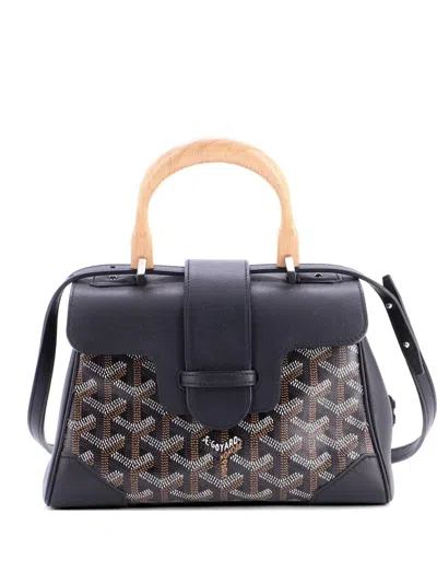 Pre-owned Goyard Saigon Top Handle Bag Coated Canvas With Leather Mini Shoulder Bag In Black