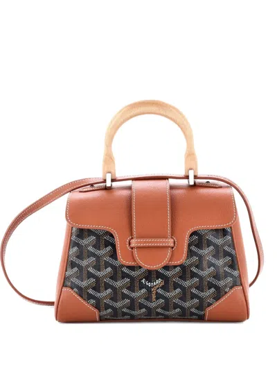 Pre-owned Goyard Saigon Top Handle Bag Coated Canvas With Leather Mini Shoulder Bag In Black
