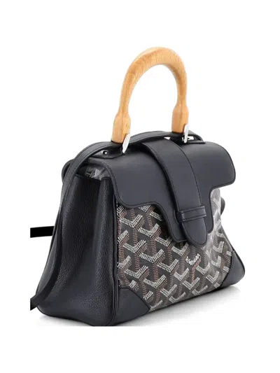 Pre-owned Goyard Saigon Top Handle Bag Coated Canvas With Leather Mini Shoulder Bag In Black