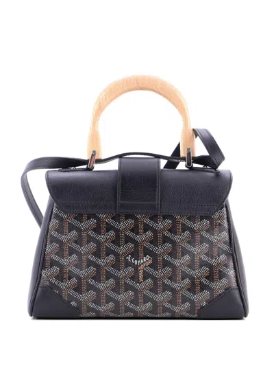 Pre-owned Goyard Saigon Top Handle Bag Coated Canvas With Leather Mini Shoulder Bag In Black