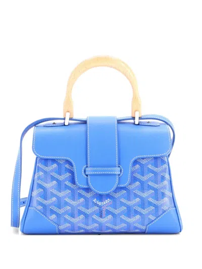 Pre-owned Goyard Saigon Top Handle Bag Coated Canvas With Leather Mini Shoulder Bag In Blue