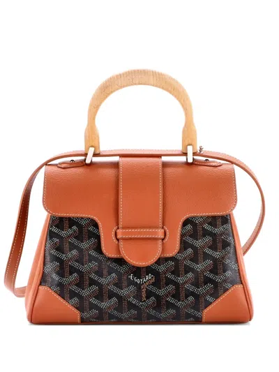 Pre-owned Goyard Saigon Top Handle Bag Coated Canvas With Leather Mini Shoulder Bag In Brown