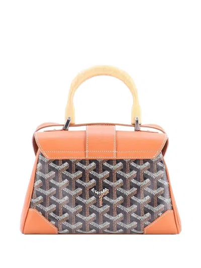 Pre-owned Goyard Saigon Top Handle Bag Coated Canvas With Leather Mini Shoulder Bag In Brown