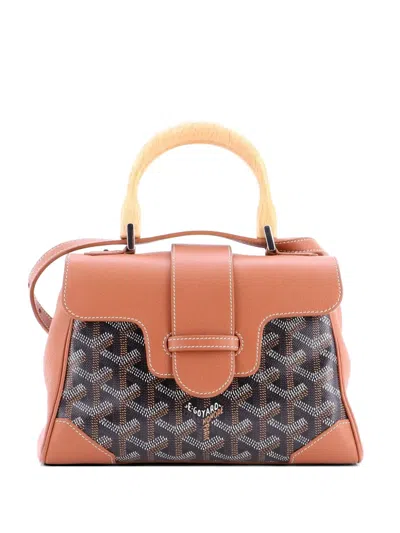 Pre-owned Goyard Saigon Top Handle Bag Coated Canvas With Leather Mini Shoulder Bag In Brown